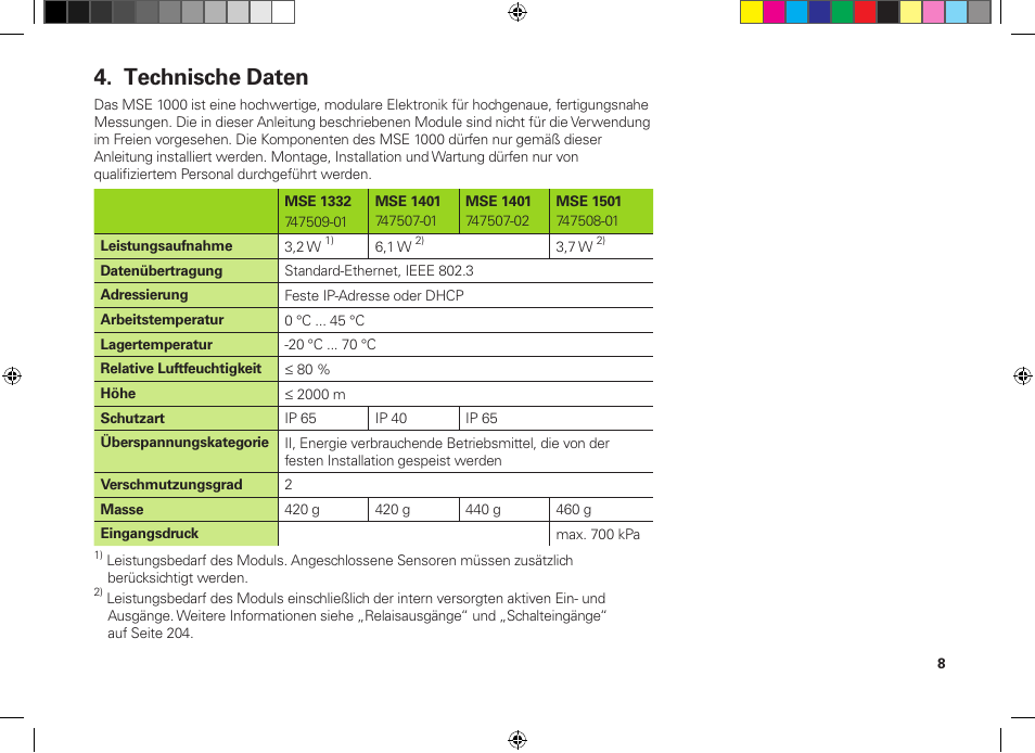 Technische daten | HEIDENHAIN MSE 1300 User Manual | Page 8 / 206