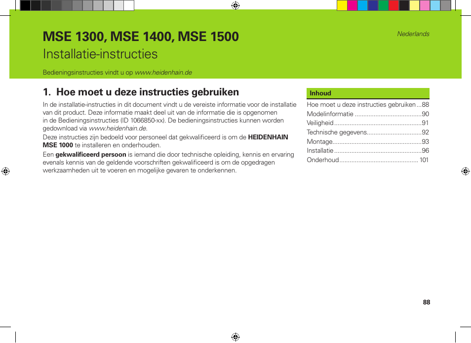 Hoe moet u deze instructies gebruiken | HEIDENHAIN MSE 1300 User Manual | Page 88 / 206