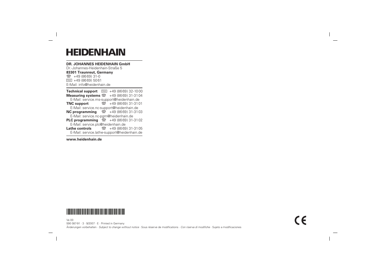 HEIDENHAIN TT 140 User Manual | Page 13 / 13