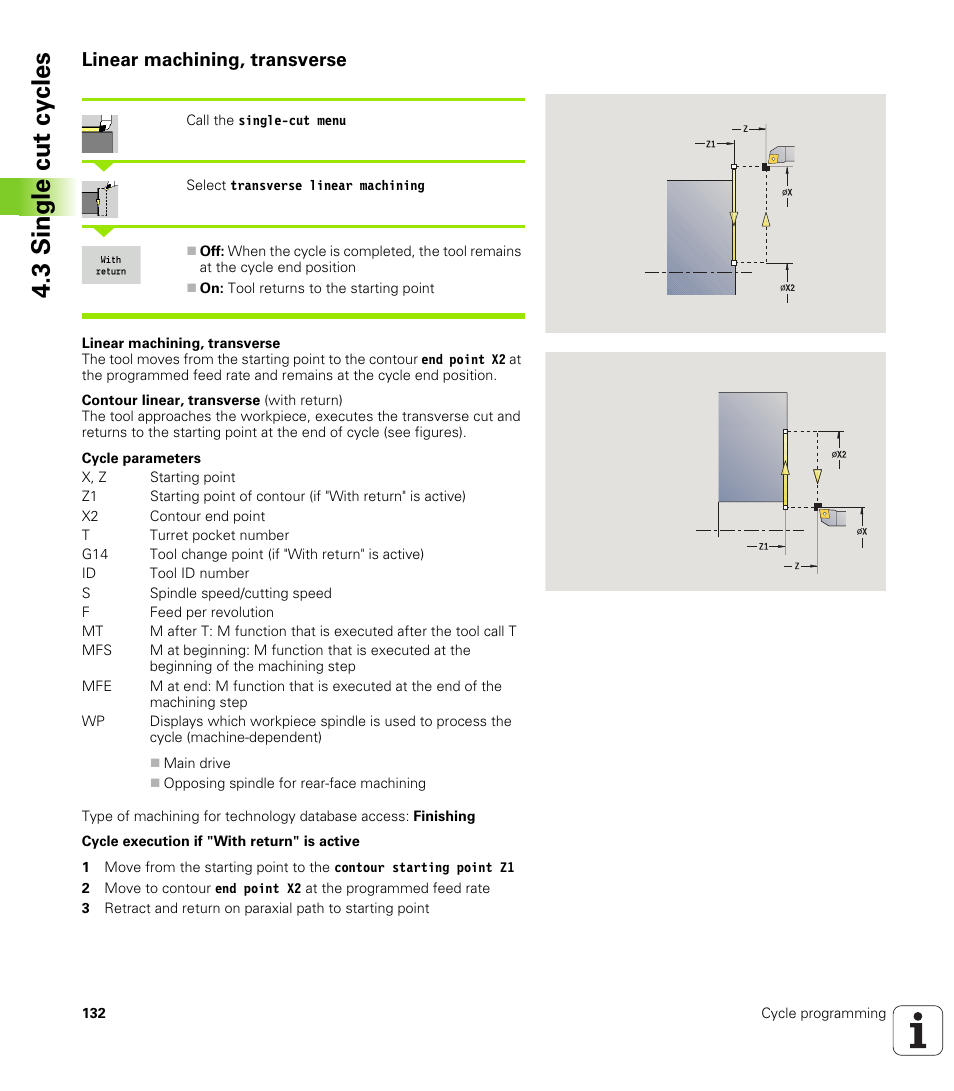 Linear machining, transverse, 3 single cut cy cles | HEIDENHAIN SW 548328-05 User Manual | Page 132 / 599