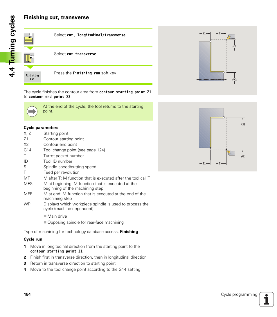 Finishing cut, transverse, 4 t u rn ing cy cles | HEIDENHAIN SW 548328-05 User Manual | Page 154 / 599