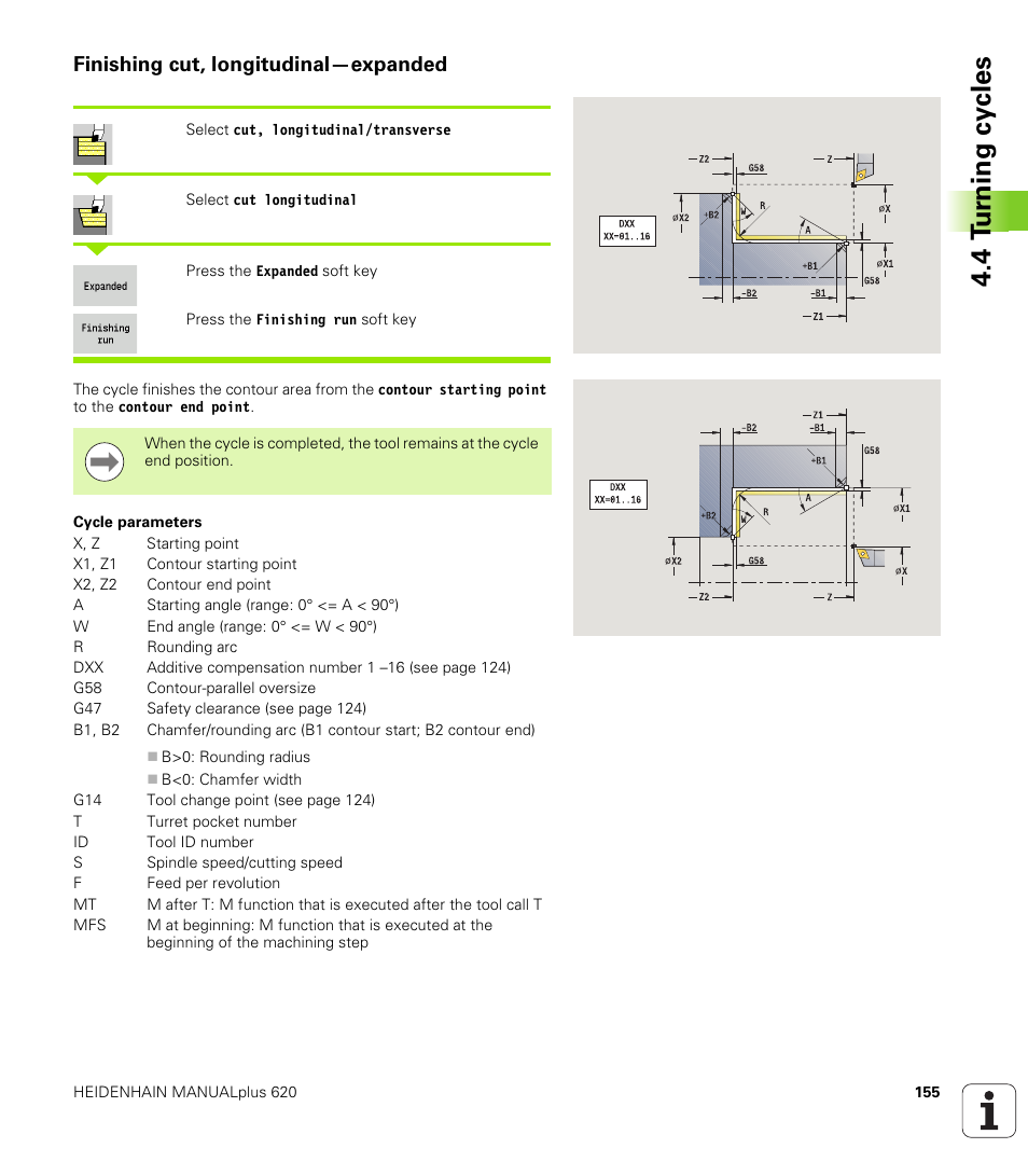 Finishing cut, longitudinal—expanded, 4 t u rn ing cy cles | HEIDENHAIN SW 548328-05 User Manual | Page 155 / 599