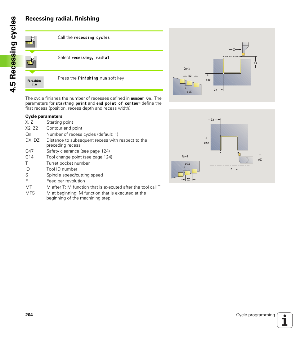 Recessing radial, finishing, 5 recessing cy cles | HEIDENHAIN SW 548328-05 User Manual | Page 204 / 599