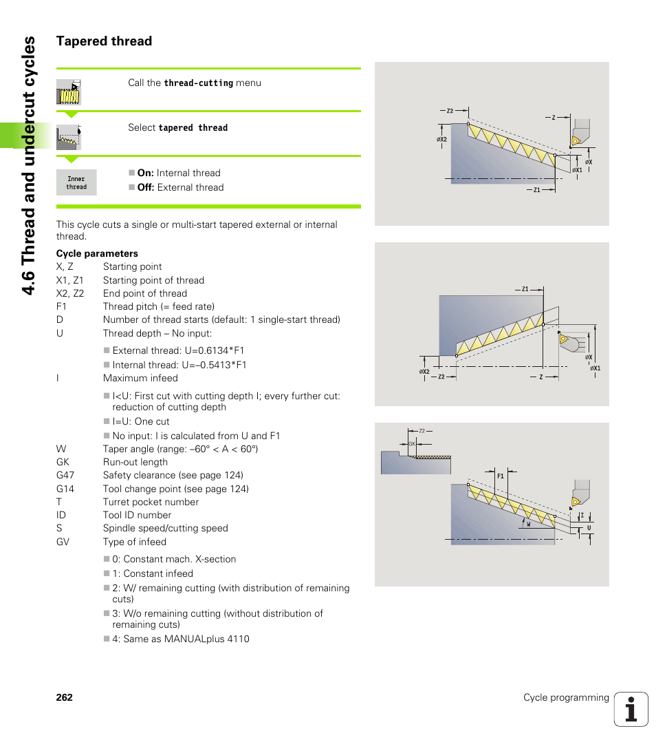Tapered thread, 6 thr ead and under c ut cy cles | HEIDENHAIN SW 548328-05 User Manual | Page 262 / 599