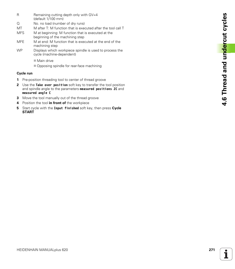 6 thr ead and under c ut cy cles | HEIDENHAIN SW 548328-05 User Manual | Page 271 / 599