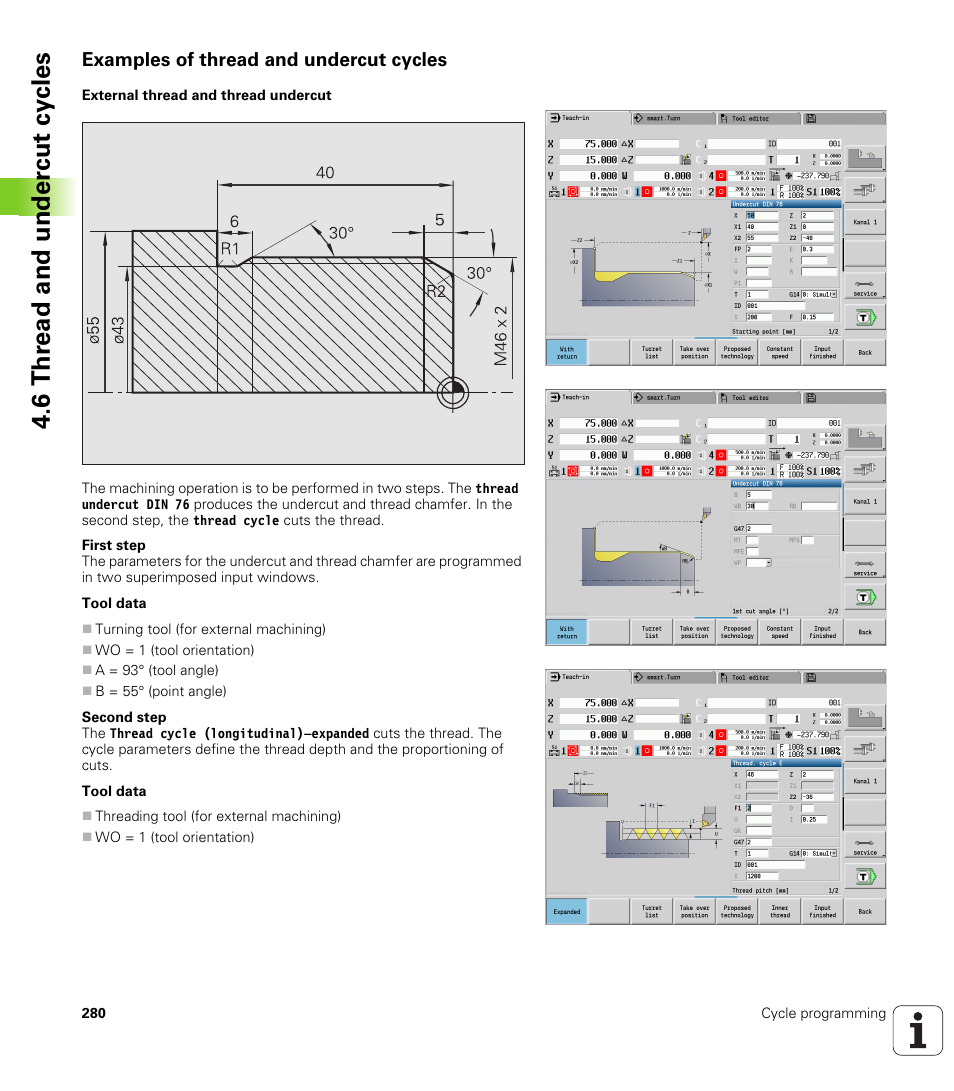 Examples of thread and undercut cycles, 6 thr ead and under c ut cy cles | HEIDENHAIN SW 548328-05 User Manual | Page 280 / 599