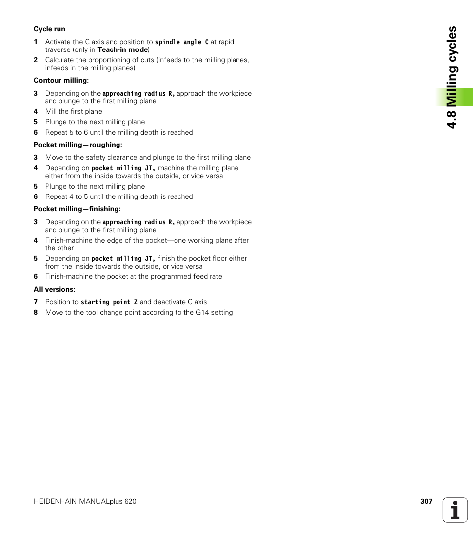 8 milling cy cles | HEIDENHAIN SW 548328-05 User Manual | Page 307 / 599