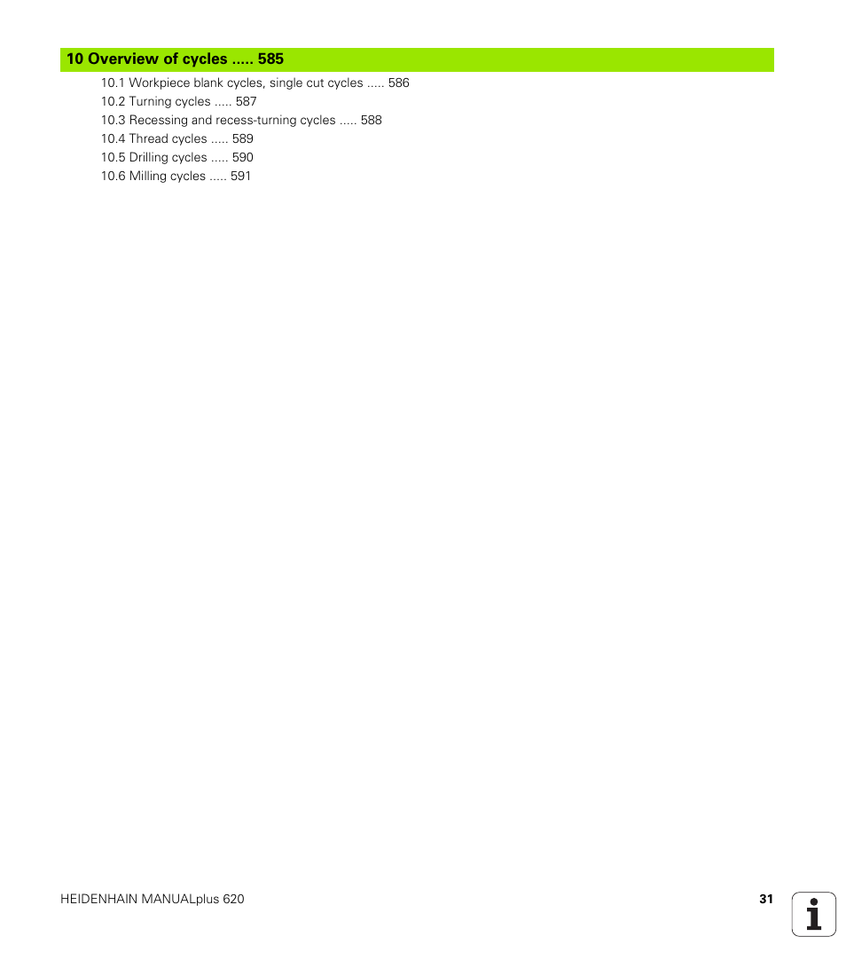 10 overview of cycles | HEIDENHAIN SW 548328-05 User Manual | Page 31 / 599