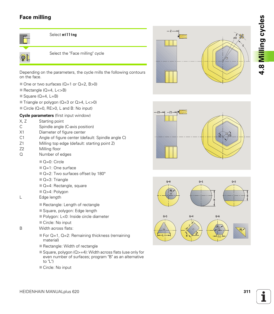 Face milling, 8 milling cy cles | HEIDENHAIN SW 548328-05 User Manual | Page 311 / 599