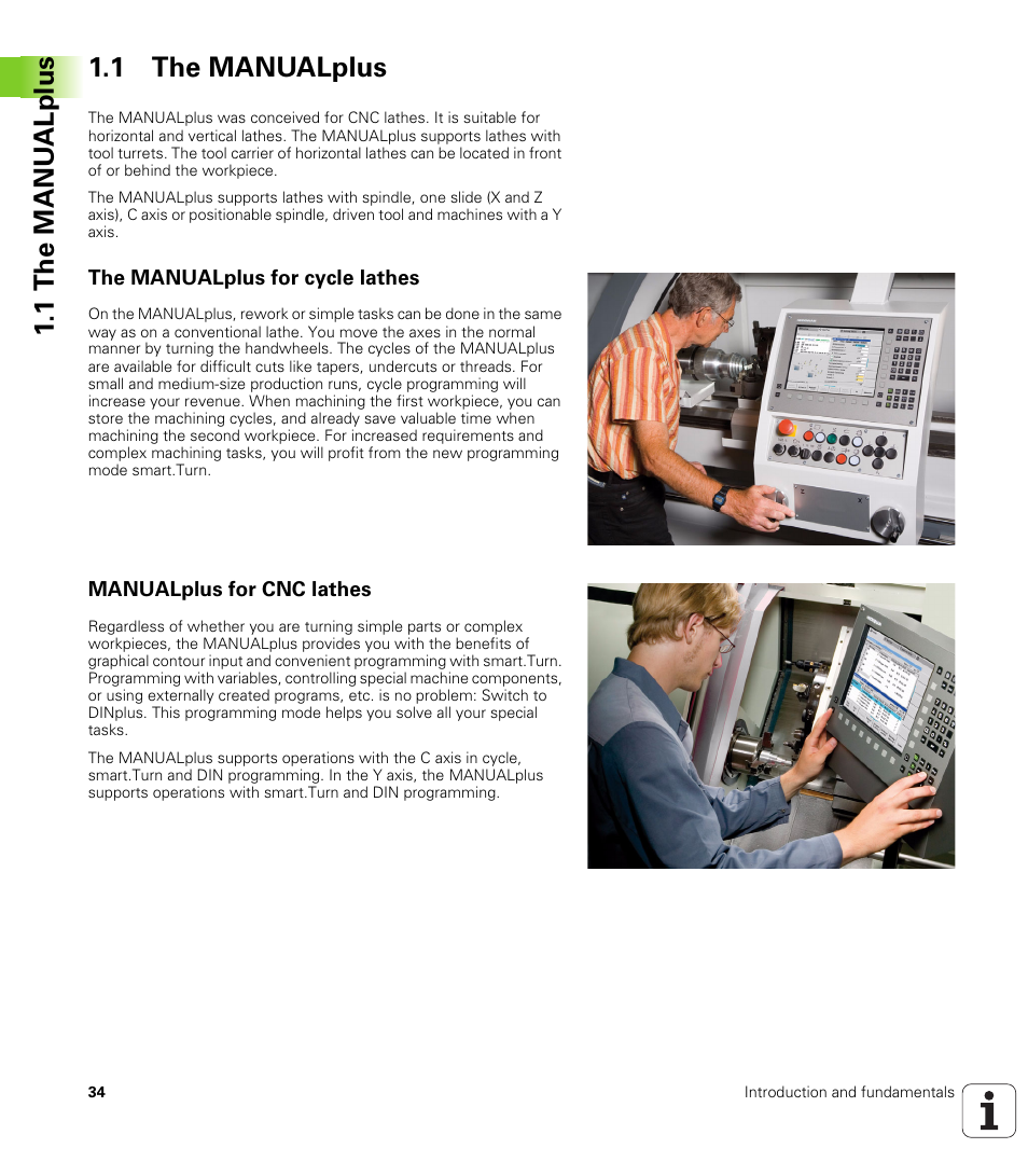 1 the manualplus, The manualplus for cycle lathes, Manualplus for cnc lathes | 1 the manu alplus 1.1 the manualplus | HEIDENHAIN SW 548328-05 User Manual | Page 34 / 599