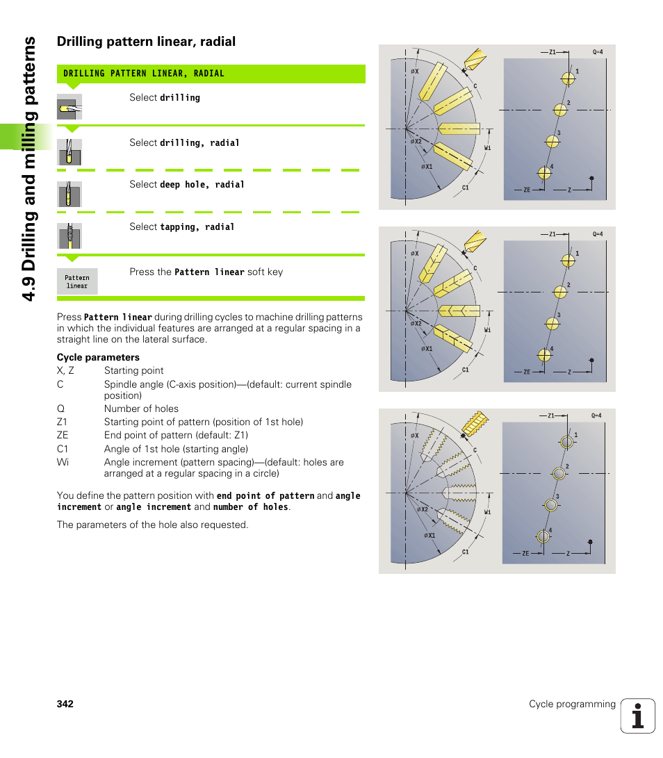 Drilling pattern linear, radial, 9 dr illing and milling pat ter ns | HEIDENHAIN SW 548328-05 User Manual | Page 342 / 599