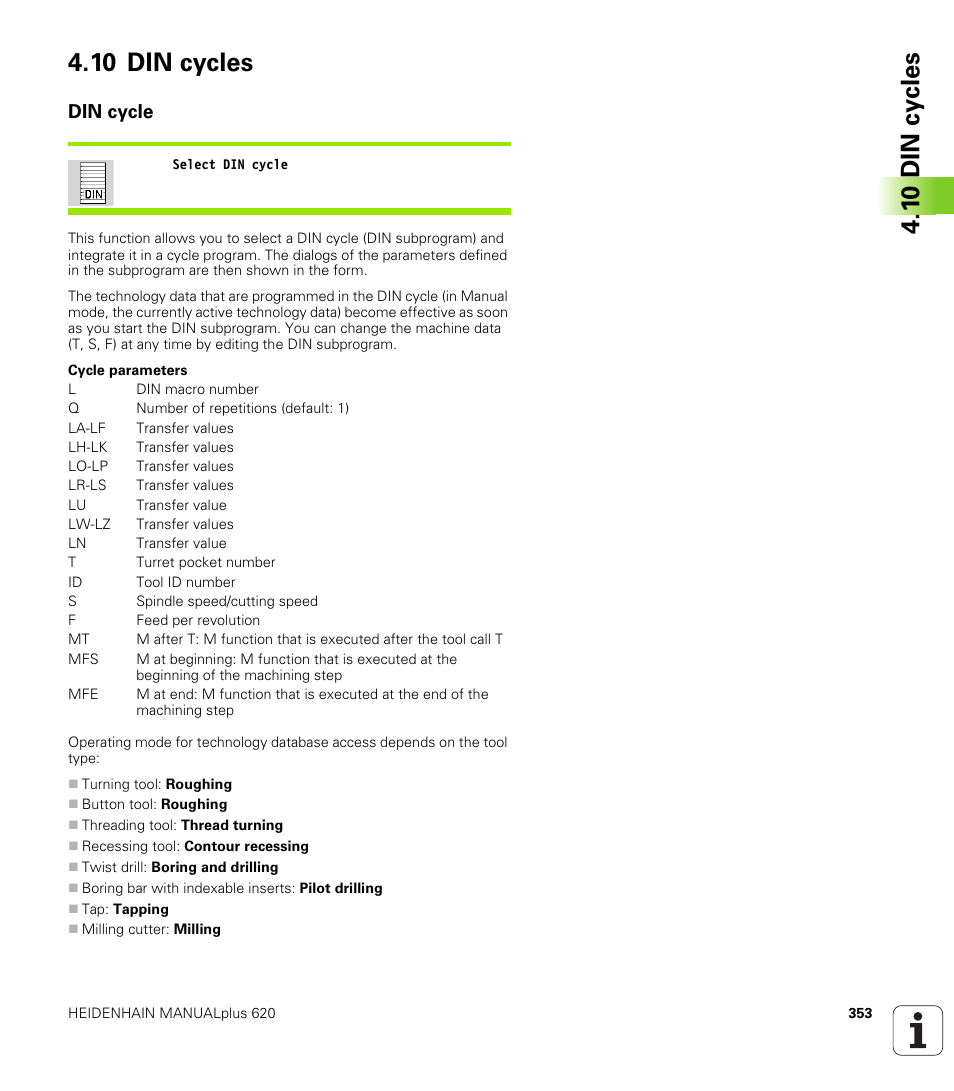 10 din cycles, Din cycle | HEIDENHAIN SW 548328-05 User Manual | Page 353 / 599