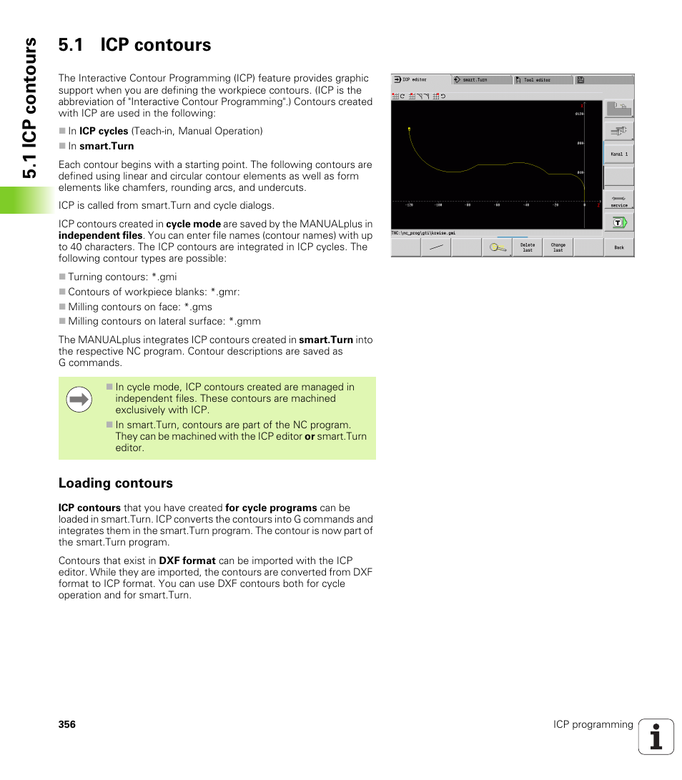 1 icp contours, Loading contours, 1 icp cont ours 5.1 icp contours | HEIDENHAIN SW 548328-05 User Manual | Page 356 / 599