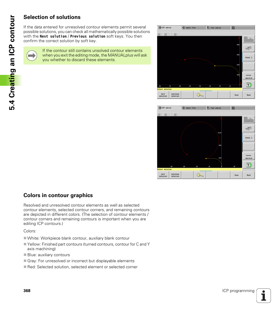 Selection of solutions, Colors in contour graphics, 4 cr eating an icp cont our | HEIDENHAIN SW 548328-05 User Manual | Page 368 / 599