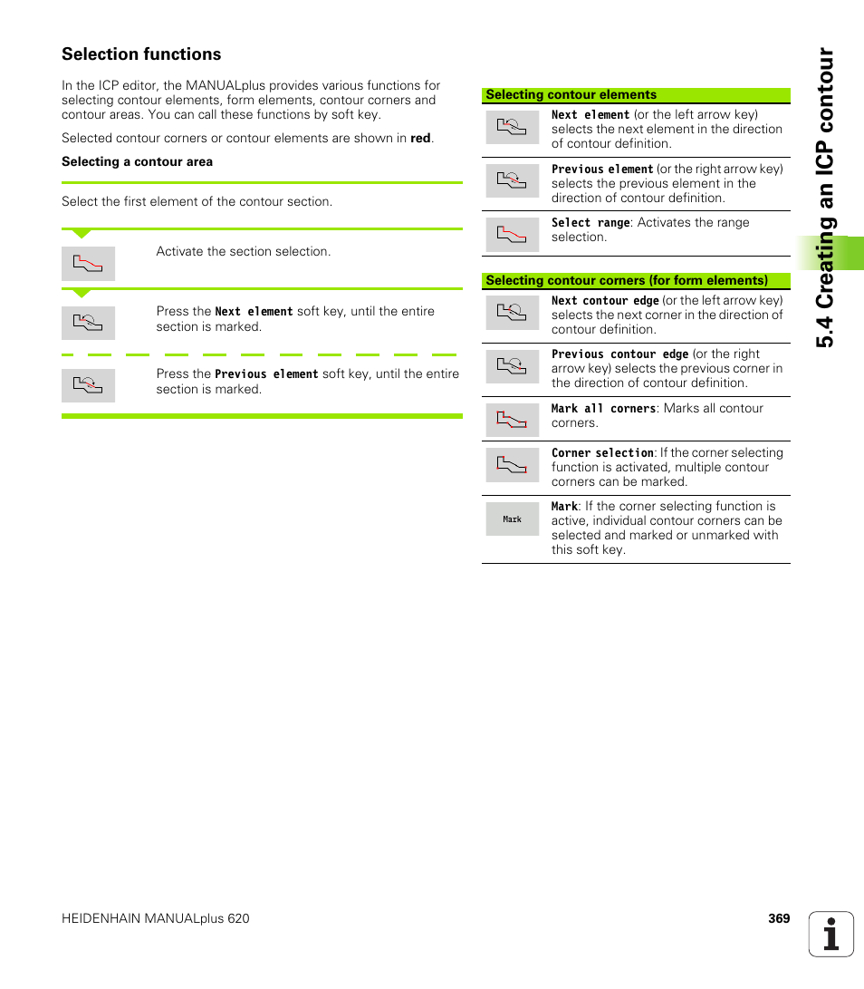 Selection functions, 4 cr eating an icp cont our | HEIDENHAIN SW 548328-05 User Manual | Page 369 / 599