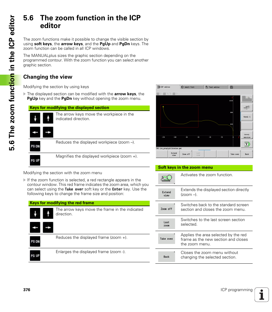 6 the zoom function in the icp editor, Changing the view | HEIDENHAIN SW 548328-05 User Manual | Page 376 / 599