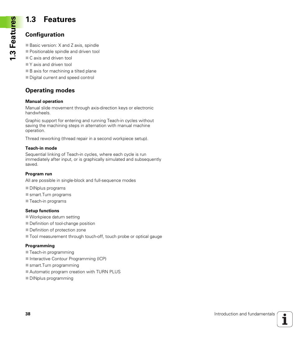 3 features, Configuration, Operating modes | 3 f eat ur es 1.3 features | HEIDENHAIN SW 548328-05 User Manual | Page 38 / 599