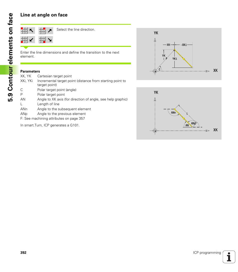 Line at angle on face, 9 cont our elements on f a ce | HEIDENHAIN SW 548328-05 User Manual | Page 392 / 599