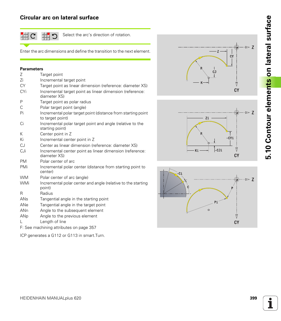 Circular arc on lateral surface, 1 0 cont our elements on lat e ra l surf ace | HEIDENHAIN SW 548328-05 User Manual | Page 399 / 599