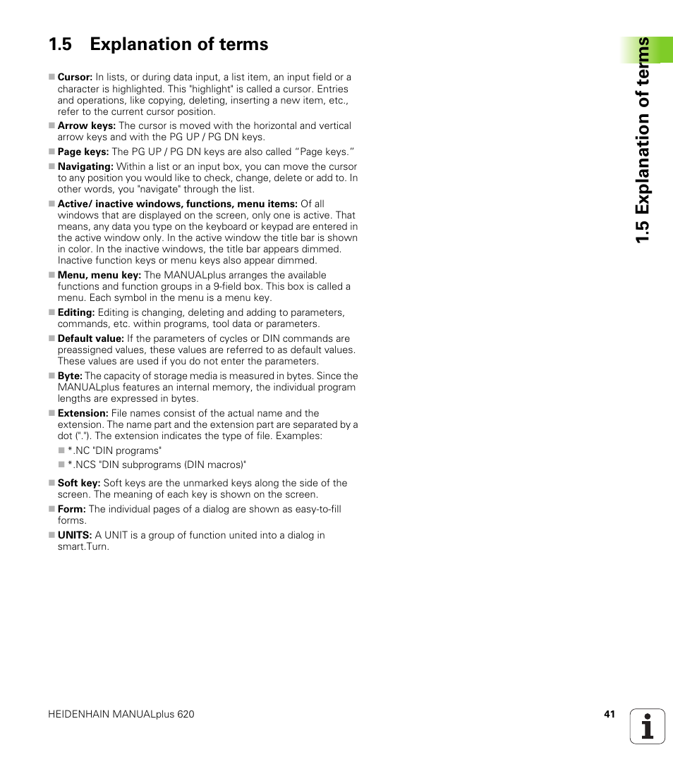 5 explanation of terms, 5 explanation of t e rm s 1.5 explanation of terms | HEIDENHAIN SW 548328-05 User Manual | Page 41 / 599