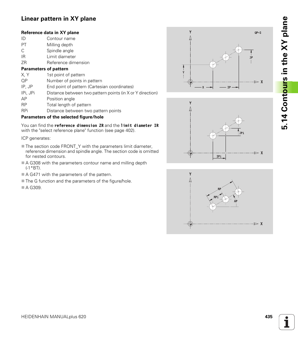 Linear pattern in xy plane, 14 cont ours in the xy plane | HEIDENHAIN SW 548328-05 User Manual | Page 435 / 599