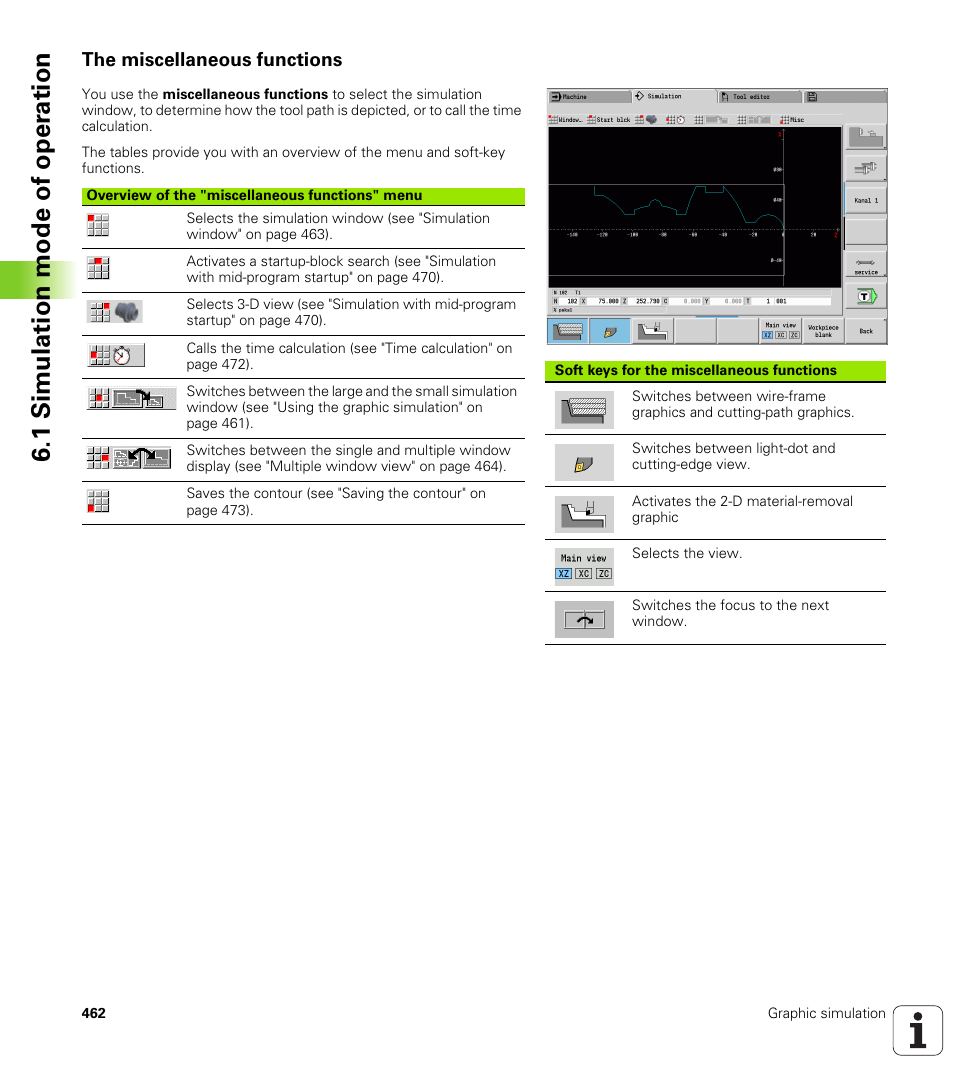 The miscellaneous functions, 1 simulation mode of oper a tion | HEIDENHAIN SW 548328-05 User Manual | Page 462 / 599