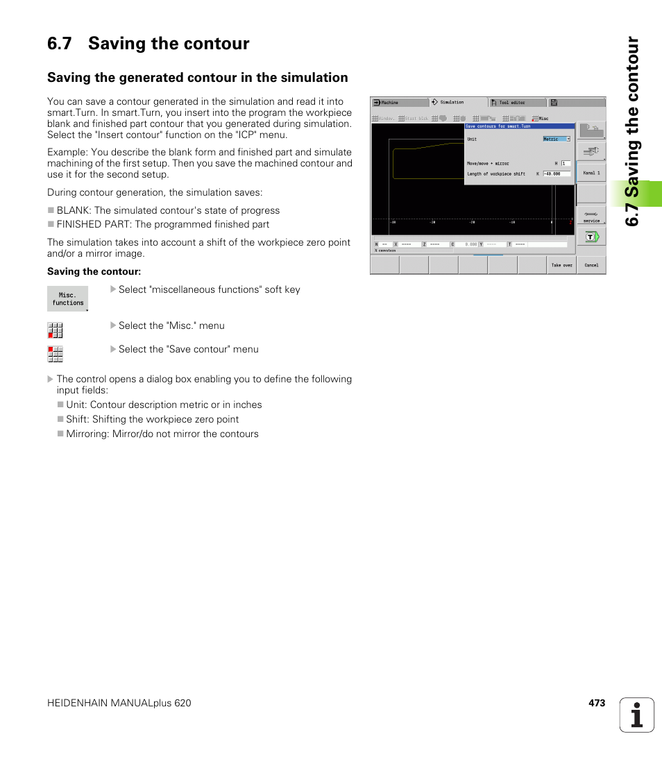 7 saving the contour, Saving the generated contour in the simulation, 7 sa ving the cont our 6.7 saving the contour | HEIDENHAIN SW 548328-05 User Manual | Page 473 / 599