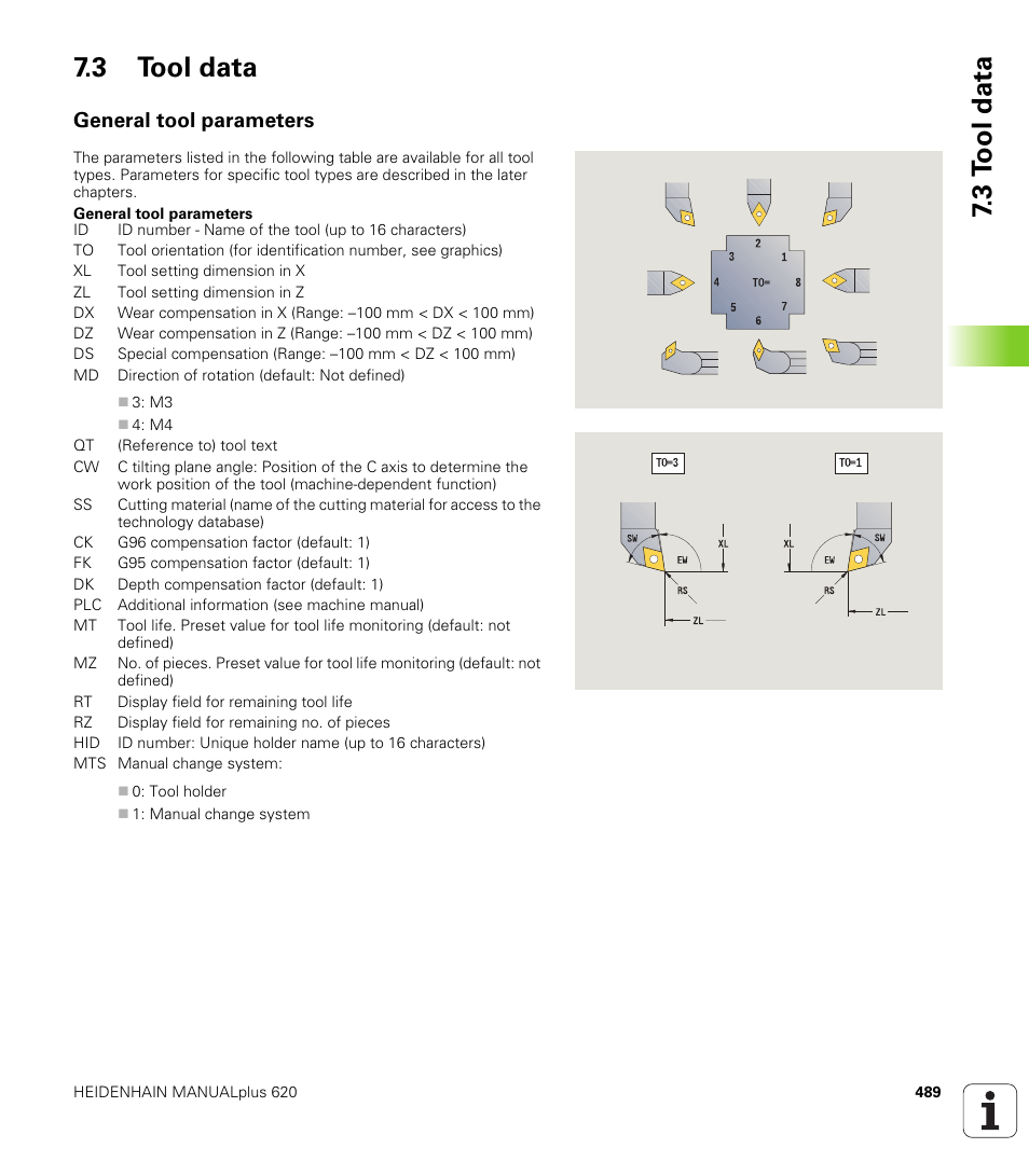 3 tool data, General tool parameters, 3 t ool data 7.3 tool data | HEIDENHAIN SW 548328-05 User Manual | Page 489 / 599