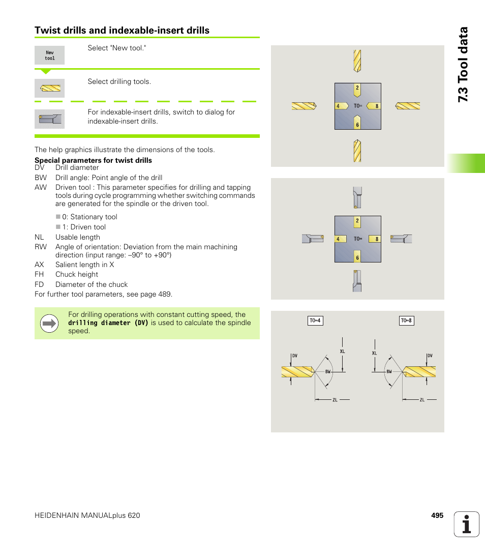 Twist drills and indexable-insert drills, 3 t ool data | HEIDENHAIN SW 548328-05 User Manual | Page 495 / 599