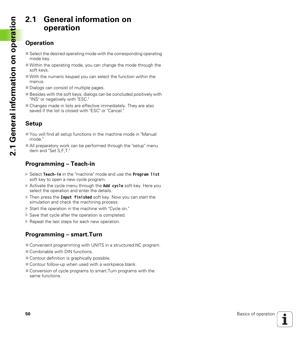 1 general information on operation, Operation, Setup | Programming – teach-in, Programming – smart.turn | HEIDENHAIN SW 548328-05 User Manual | Page 50 / 599