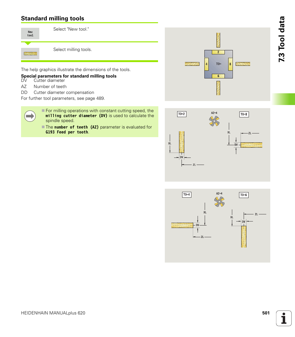 Standard milling tools, 3 t ool data | HEIDENHAIN SW 548328-05 User Manual | Page 501 / 599