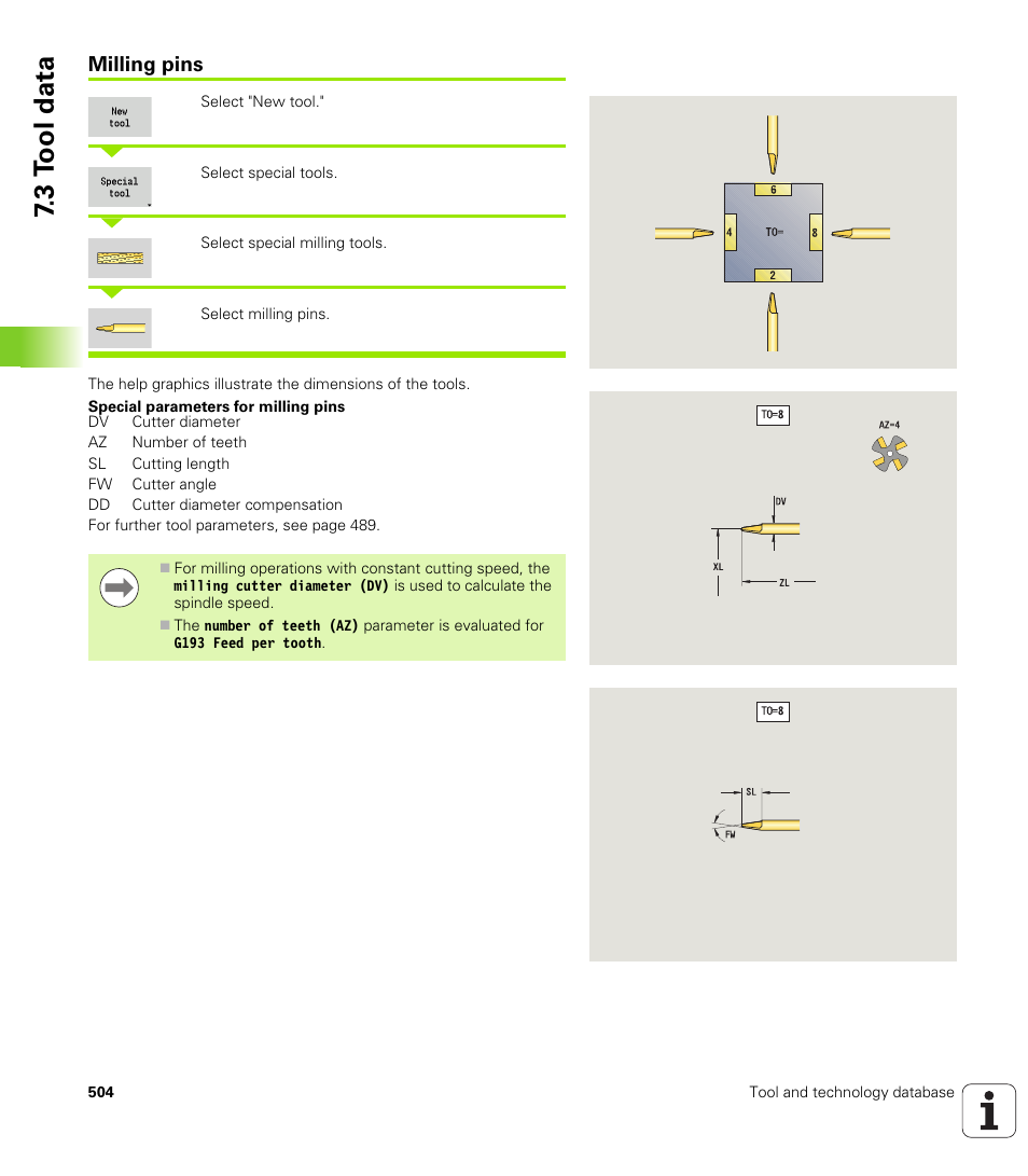 Milling pins, 3 t ool data | HEIDENHAIN SW 548328-05 User Manual | Page 504 / 599