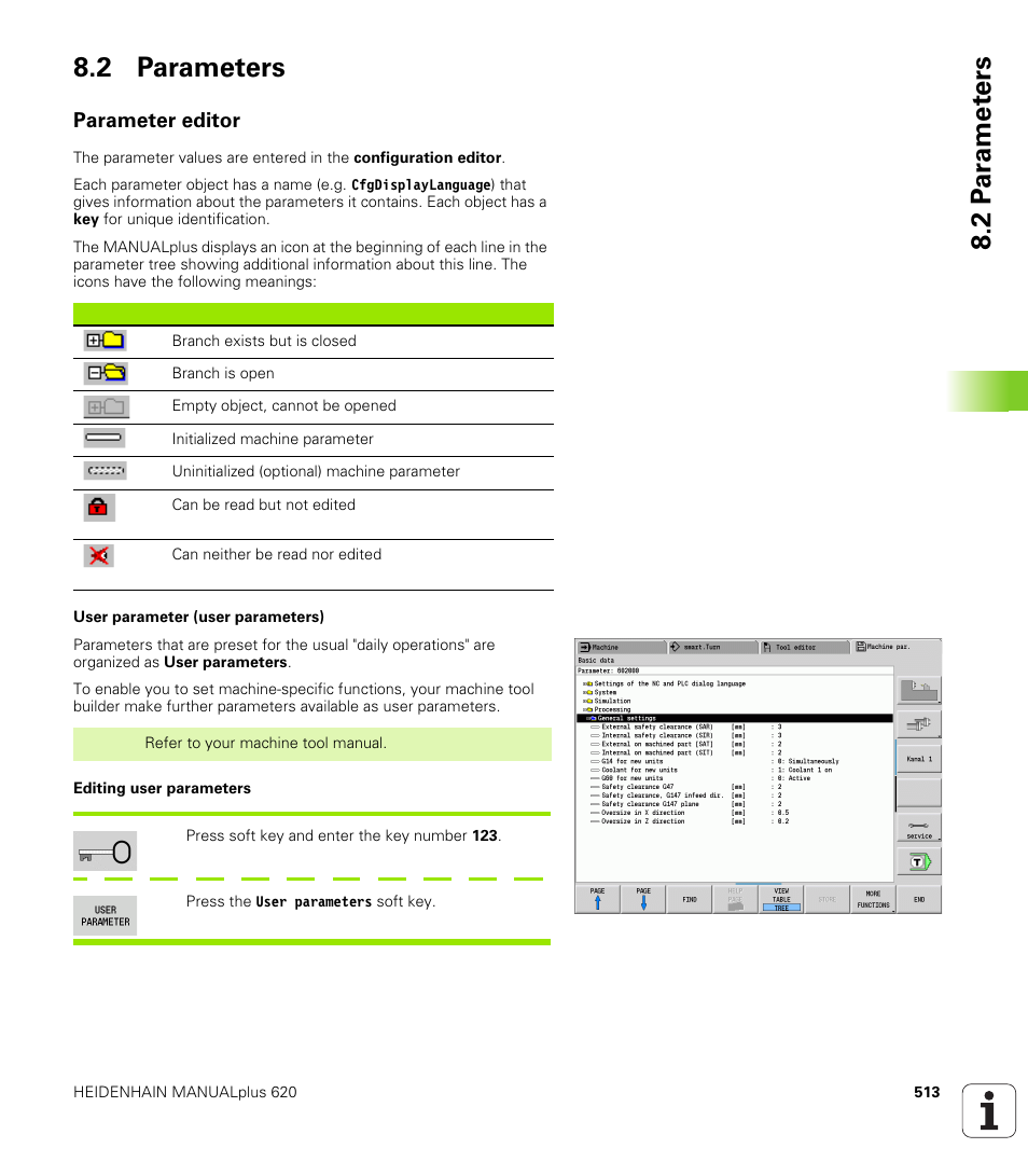 2 parameters, Parameter editor, 2 p a ra met e rs 8.2 parameters | HEIDENHAIN SW 548328-05 User Manual | Page 513 / 599