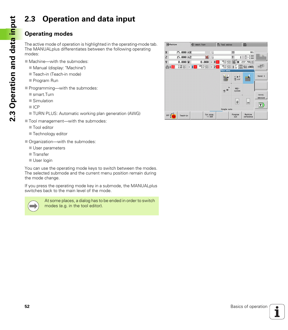 3 operation and data input, Operating modes | HEIDENHAIN SW 548328-05 User Manual | Page 52 / 599