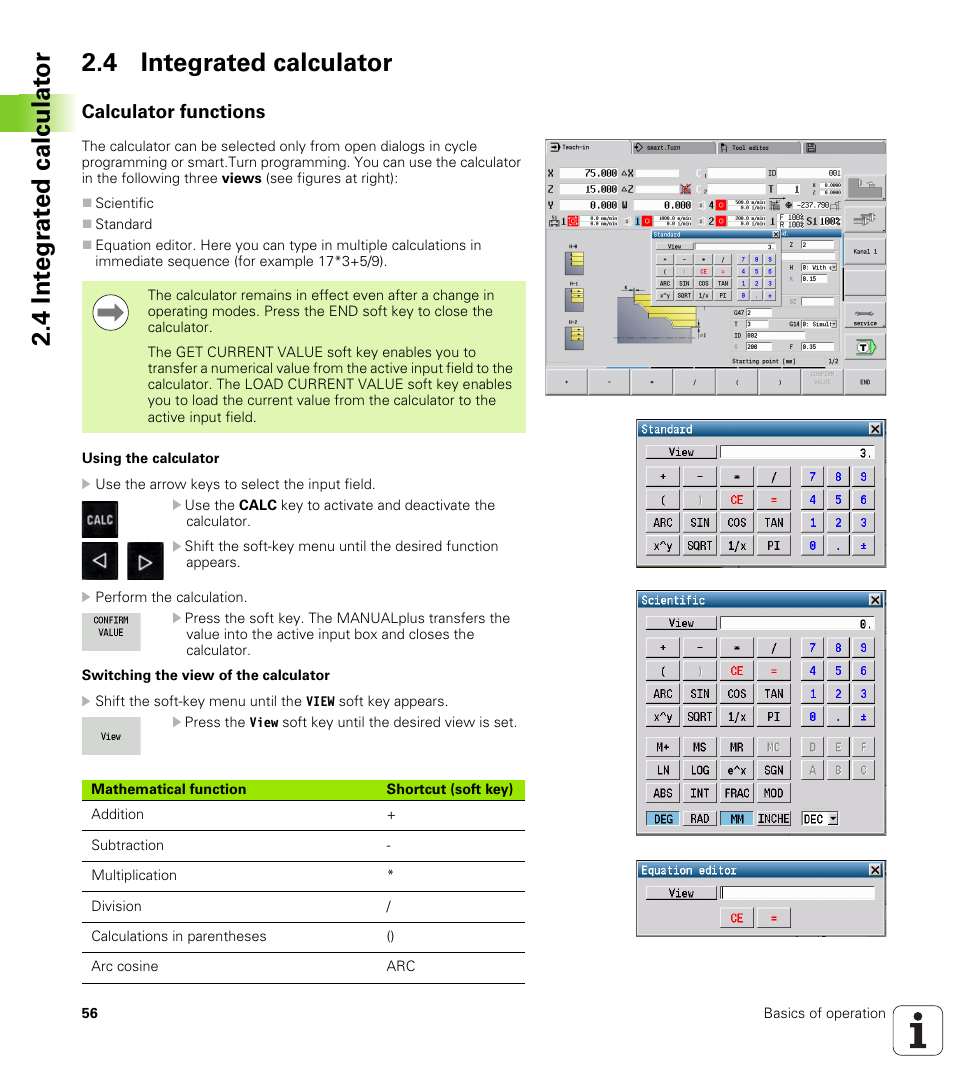 4 integrated calculator, Calculator functions | HEIDENHAIN SW 548328-05 User Manual | Page 56 / 599