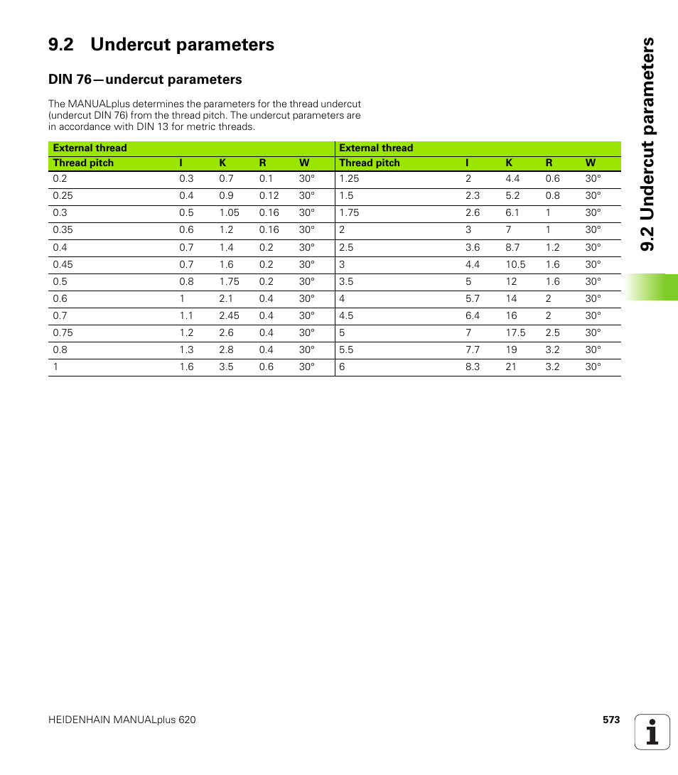 2 undercut parameters, Din 76—undercut parameters | HEIDENHAIN SW 548328-05 User Manual | Page 573 / 599