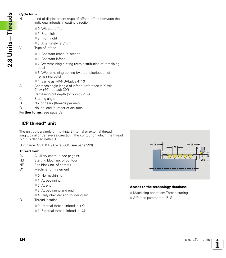 Icp thread" unit, 8 units—thr eads | HEIDENHAIN SW 548328-05 DIN Programming User Manual | Page 124 / 598
