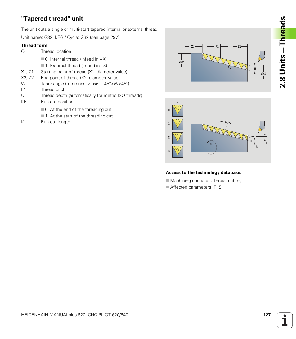 Tapered thread" unit, 8 units—thr eads | HEIDENHAIN SW 548328-05 DIN Programming User Manual | Page 127 / 598