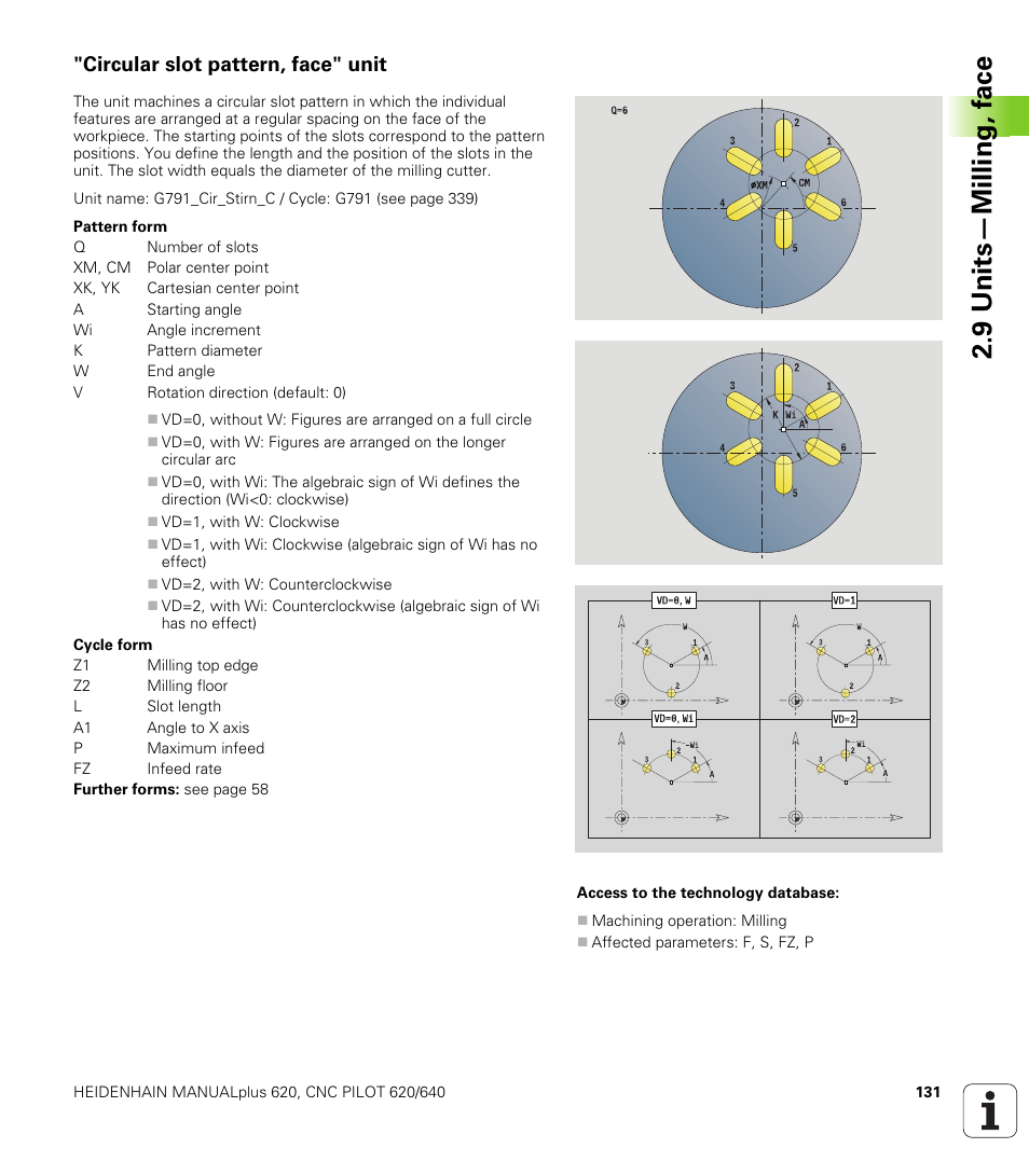 Circular slot pattern, face" unit, 9 units—milling, f a ce | HEIDENHAIN SW 548328-05 DIN Programming User Manual | Page 131 / 598