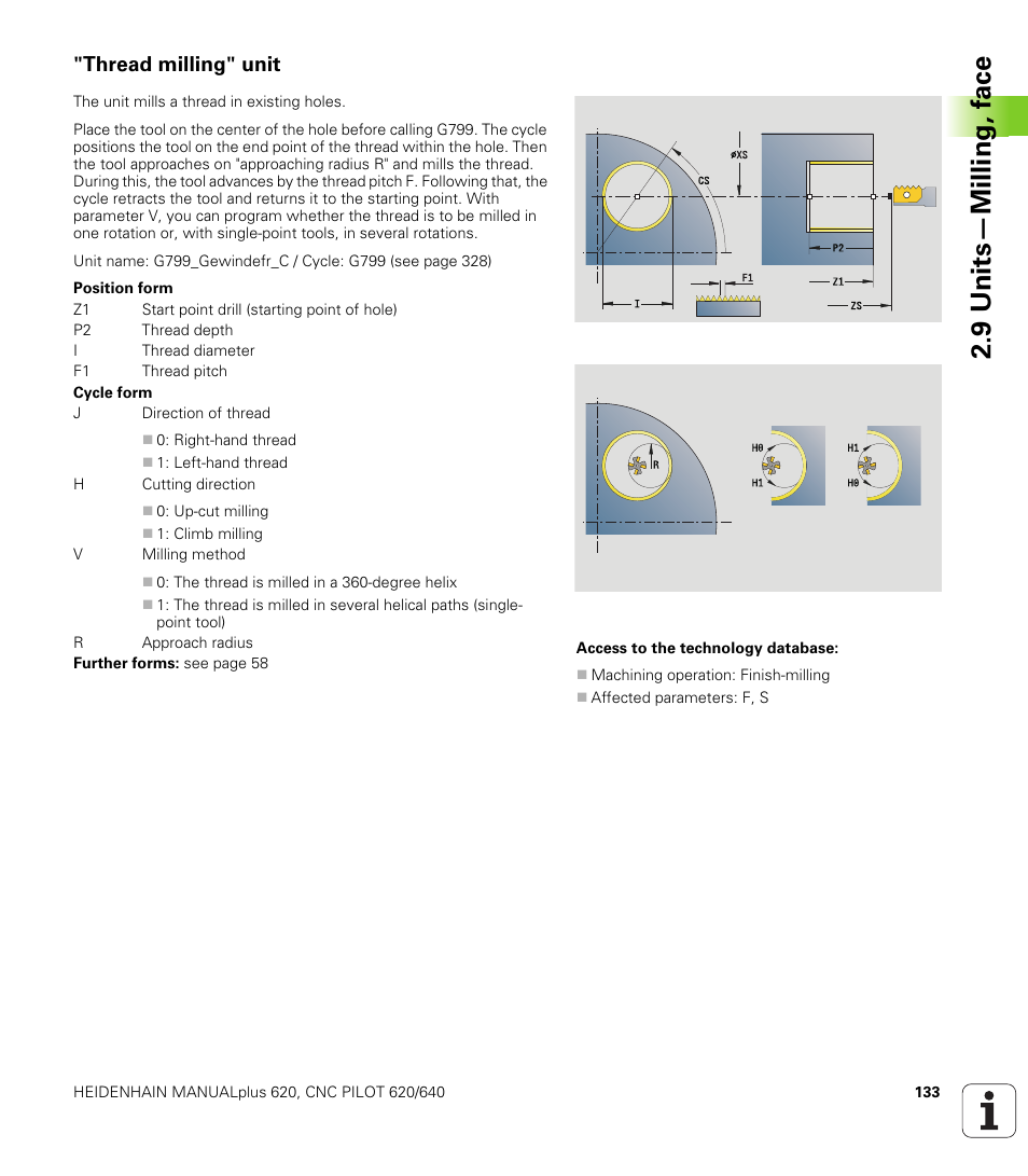 Thread milling" unit, 9 units—milling, f a ce | HEIDENHAIN SW 548328-05 DIN Programming User Manual | Page 133 / 598