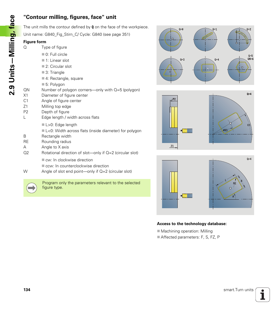 Contour milling, figures, face" unit, 9 units—milling, f a ce | HEIDENHAIN SW 548328-05 DIN Programming User Manual | Page 134 / 598