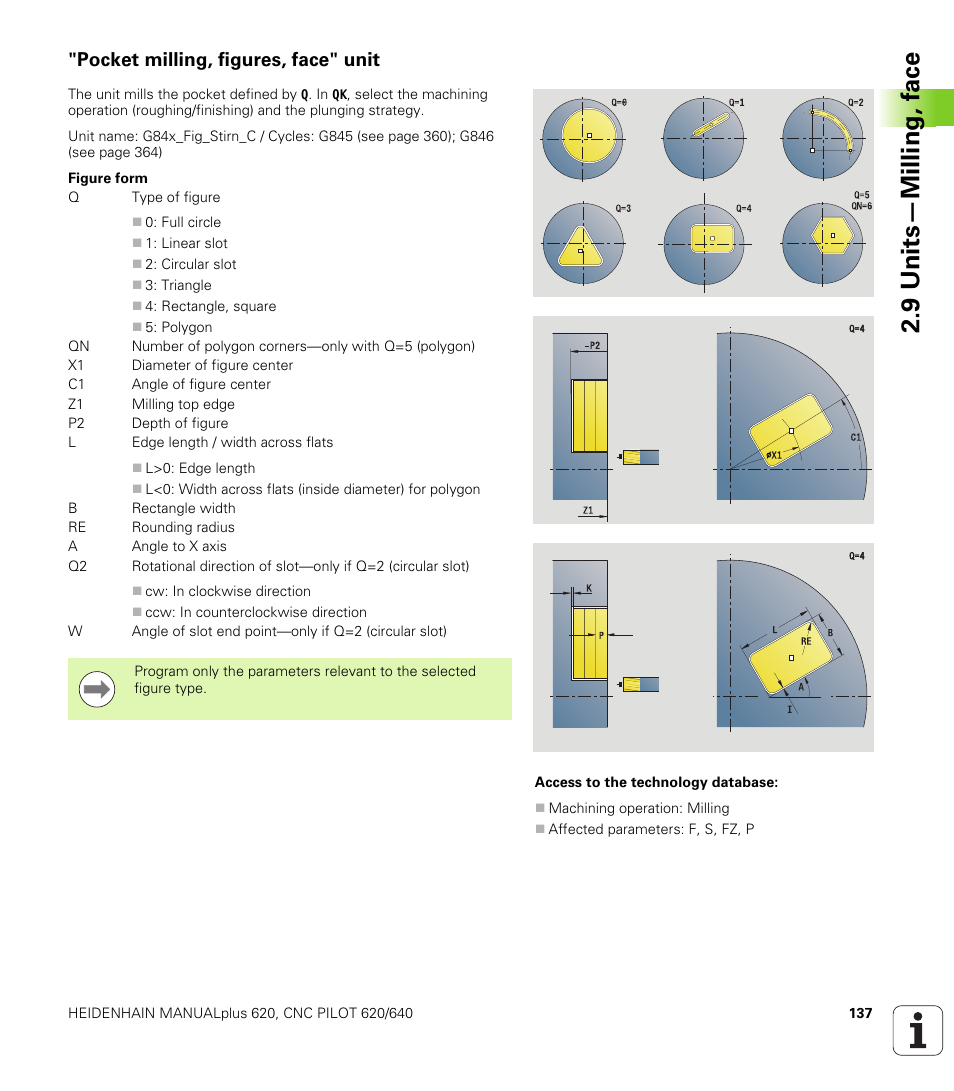 Pocket milling, figures, face" unit, 9 units—milling, f a ce | HEIDENHAIN SW 548328-05 DIN Programming User Manual | Page 137 / 598