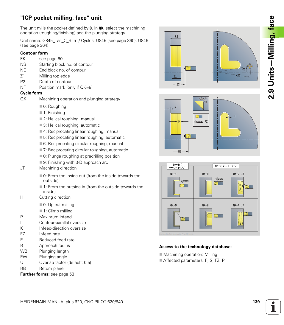 Icp pocket milling, face" unit, 9 units—milling, f a ce | HEIDENHAIN SW 548328-05 DIN Programming User Manual | Page 139 / 598
