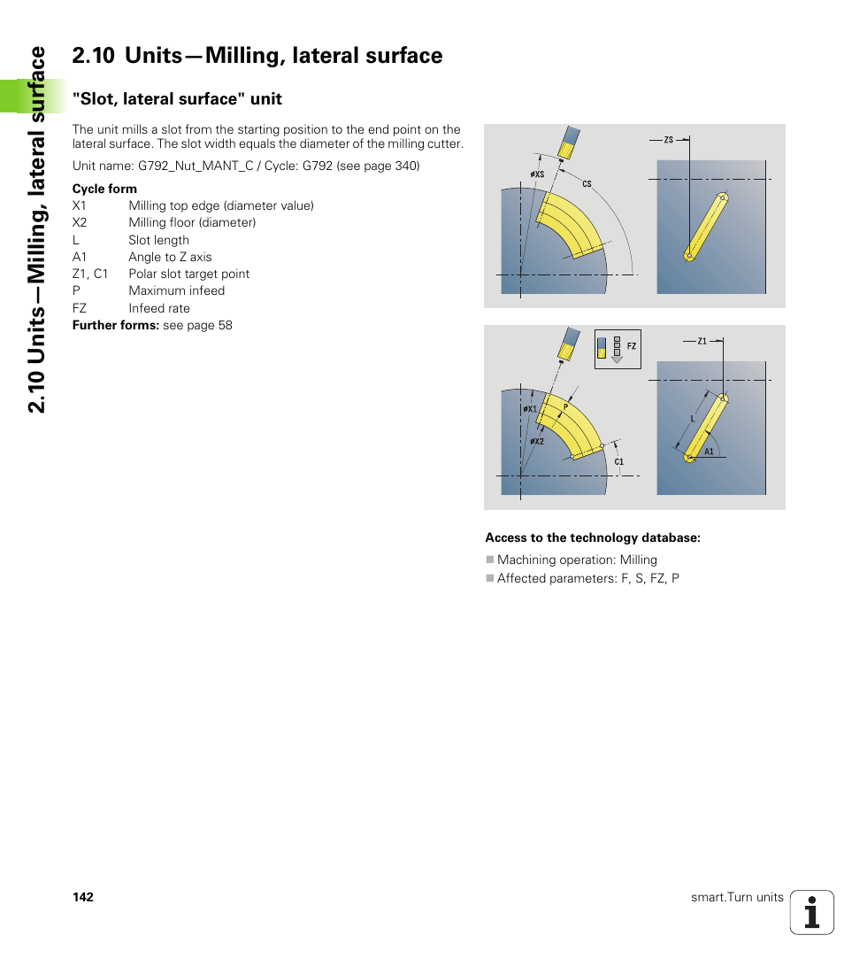 10 units—milling, lateral surface, Slot, lateral surface" unit | HEIDENHAIN SW 548328-05 DIN Programming User Manual | Page 142 / 598