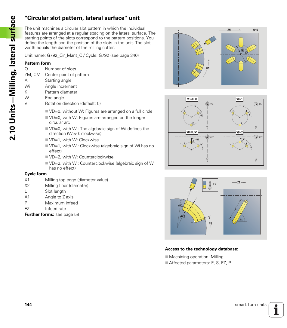 Circular slot pattern, lateral surface" unit, 1 0 units—milling, lat e ra l surf ace | HEIDENHAIN SW 548328-05 DIN Programming User Manual | Page 144 / 598
