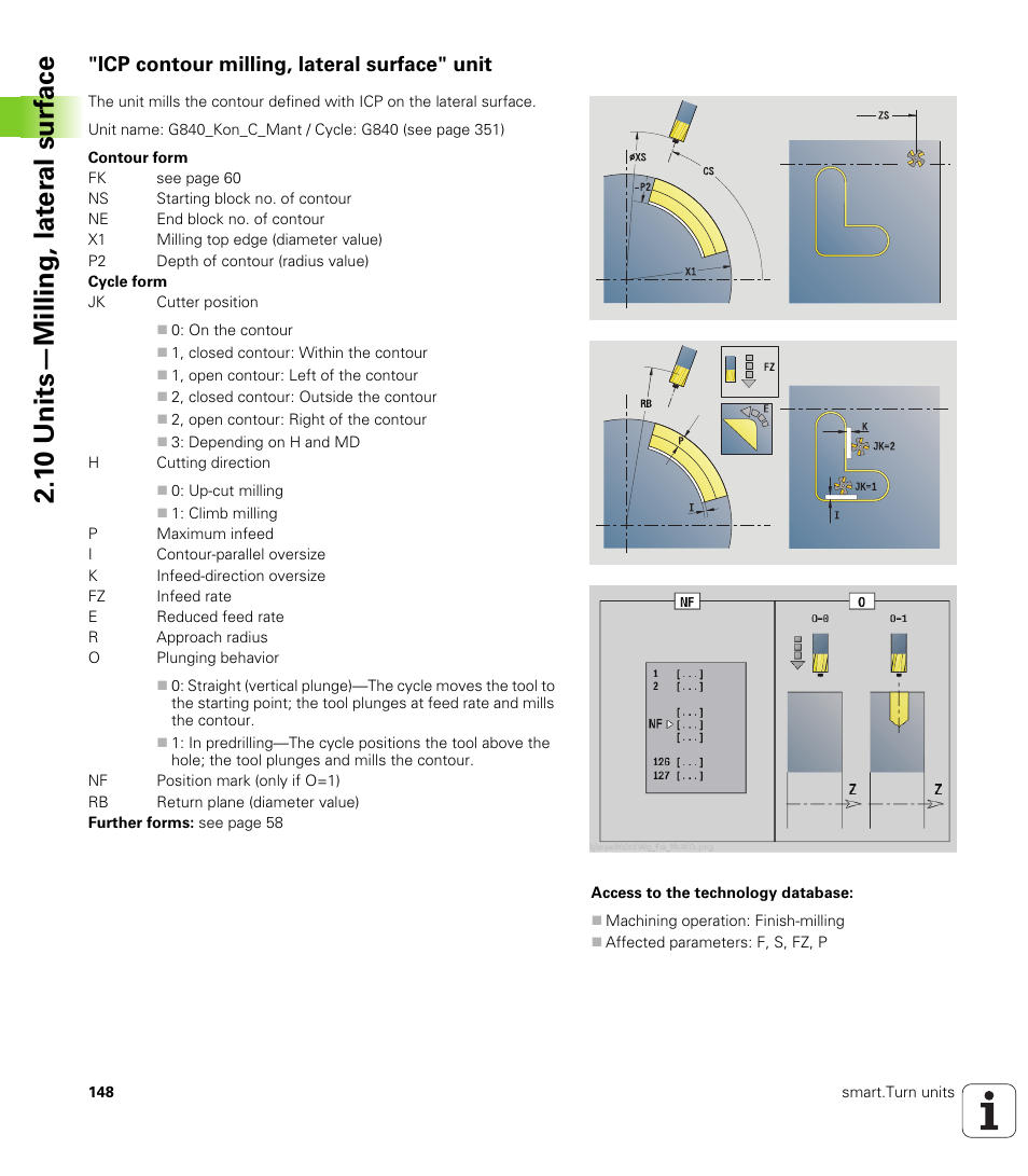 Icp contour milling, lateral surface" unit, 1 0 units—milling, lat e ra l surf ace | HEIDENHAIN SW 548328-05 DIN Programming User Manual | Page 148 / 598