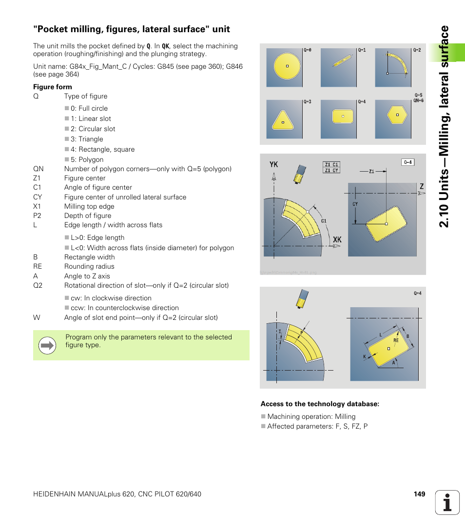 Pocket milling, figures, lateral surface" unit, 1 0 units—milling, lat e ra l surf ace | HEIDENHAIN SW 548328-05 DIN Programming User Manual | Page 149 / 598