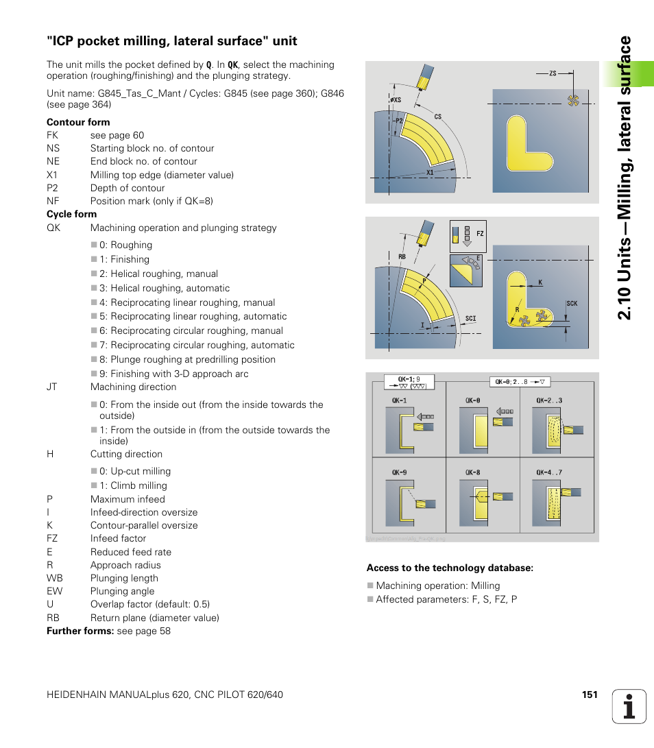 Icp pocket milling, lateral surface" unit, 1 0 units—milling, lat e ra l surf ace | HEIDENHAIN SW 548328-05 DIN Programming User Manual | Page 151 / 598