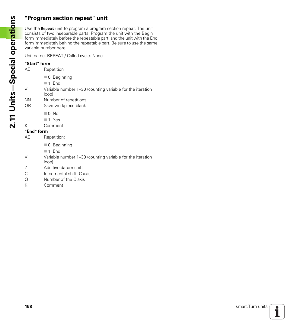 Program section repeat" unit, 1 1 units—special oper ations | HEIDENHAIN SW 548328-05 DIN Programming User Manual | Page 158 / 598