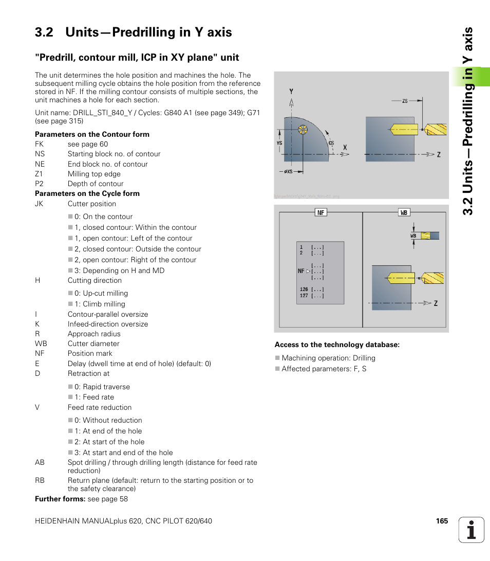 2 units—predrilling in y axis, Predrill, contour mill, icp in xy plane" unit | HEIDENHAIN SW 548328-05 DIN Programming User Manual | Page 165 / 598